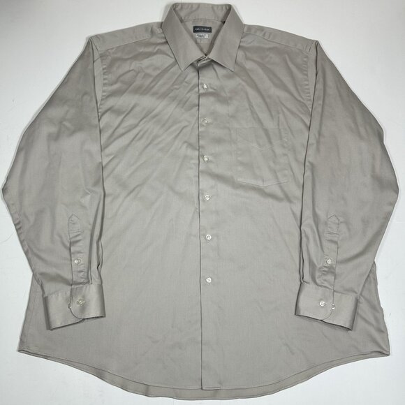 Van Heusen Men Regular Fit Stretch Long Sleeve Button-Up Shirt Tan Sz 18 34/35 - Picture 1 of 3